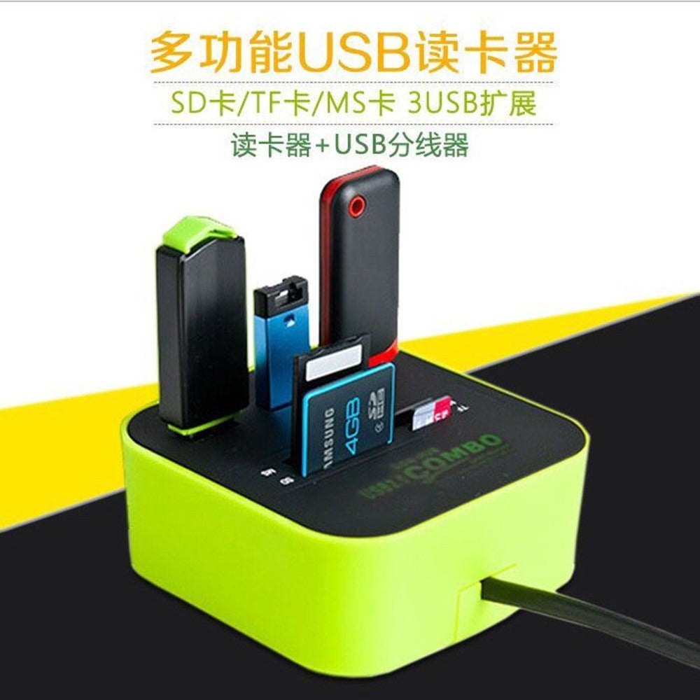 USB HUB Combo All In One USB 2.0 Micro SD High Speed Card Reader 3 Ports Adapter Connector For Tablet PC Computer Laptop - Korvel