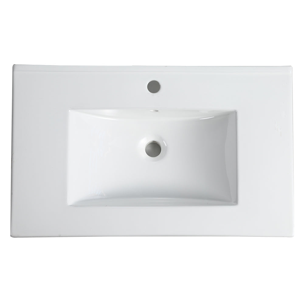 30 Inch Bathroom Ceramic Sink Basin, White - Korvel