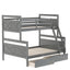 Twin over Full Bunk Bed with Ladder Two Storage Drawers  Safety Guardrail  Gray - Korvel