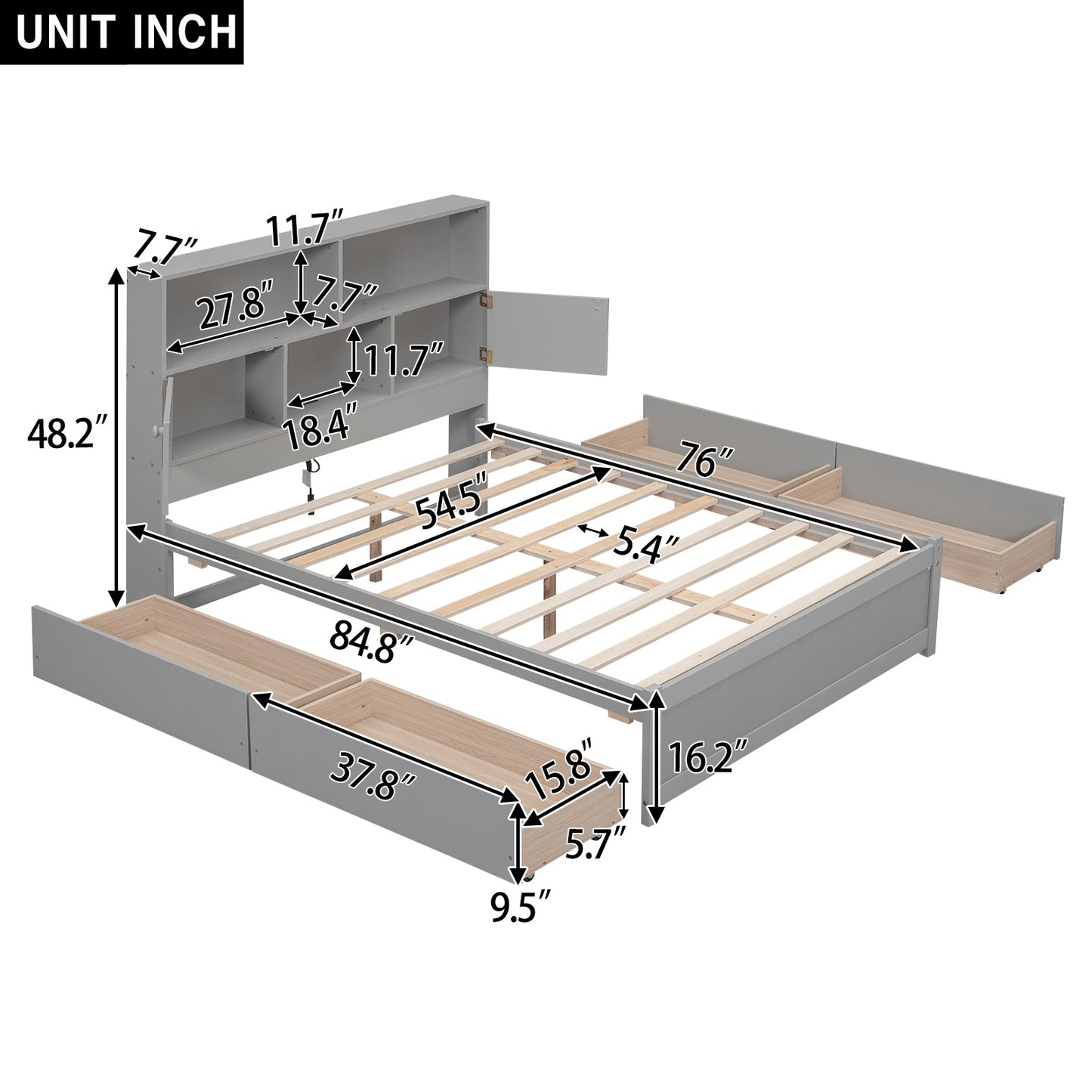 Full Size Platform Bed with Storage Headboard and Charging Station