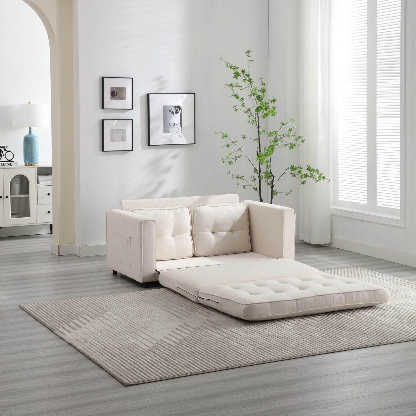 Canapé-lit futon convertible 3 plis - Gris foncé, Gris clair et Beige