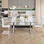 Dining table Modern tempered glass dining table Large modern office desk with silver plated metal legs and MDF crossbars - Korvel