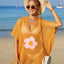 Openwork Flower V-Neck Short Sleeve Cover Up