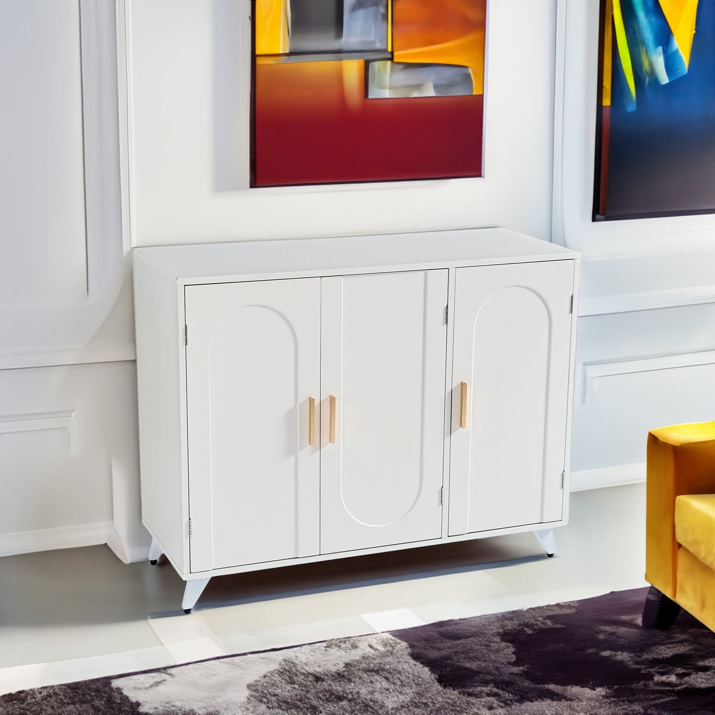 Sideboard Buffet cabinet with 3 doors and removable shelves, for living room, dining room, ivory white - Korvel