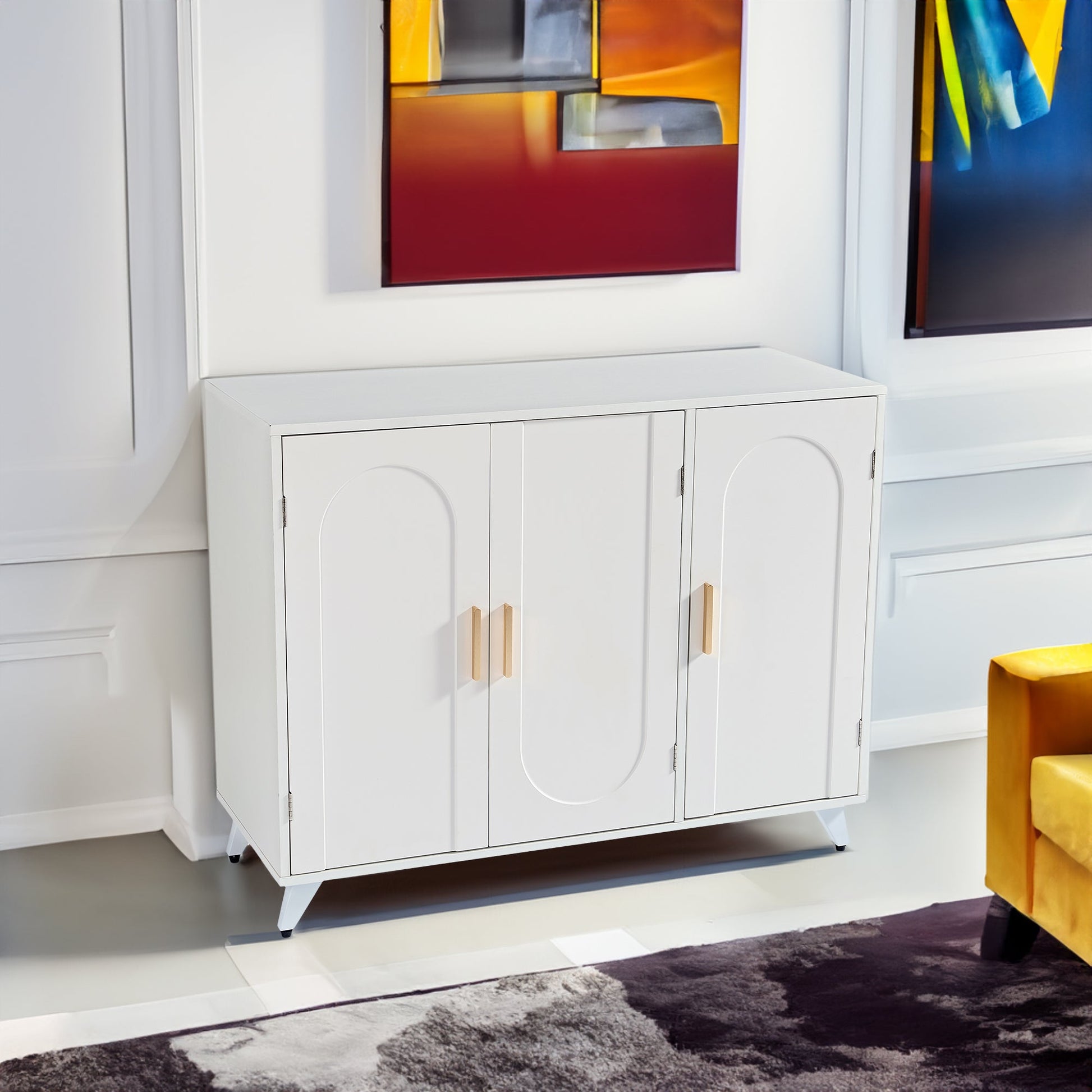 Sideboard Buffet cabinet with 3 doors and removable shelves, for living room, dining room, ivory white - Korvel