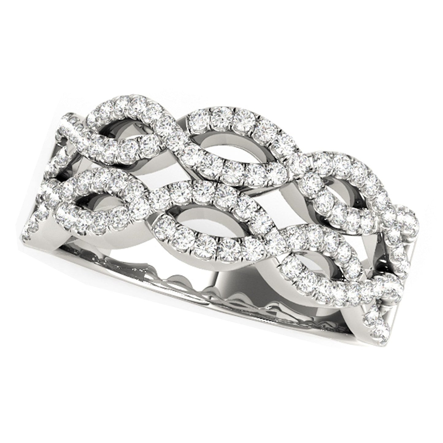Anillo de Olas Dobles entrelazadas con Diamantes en Oro Blanco de 14k