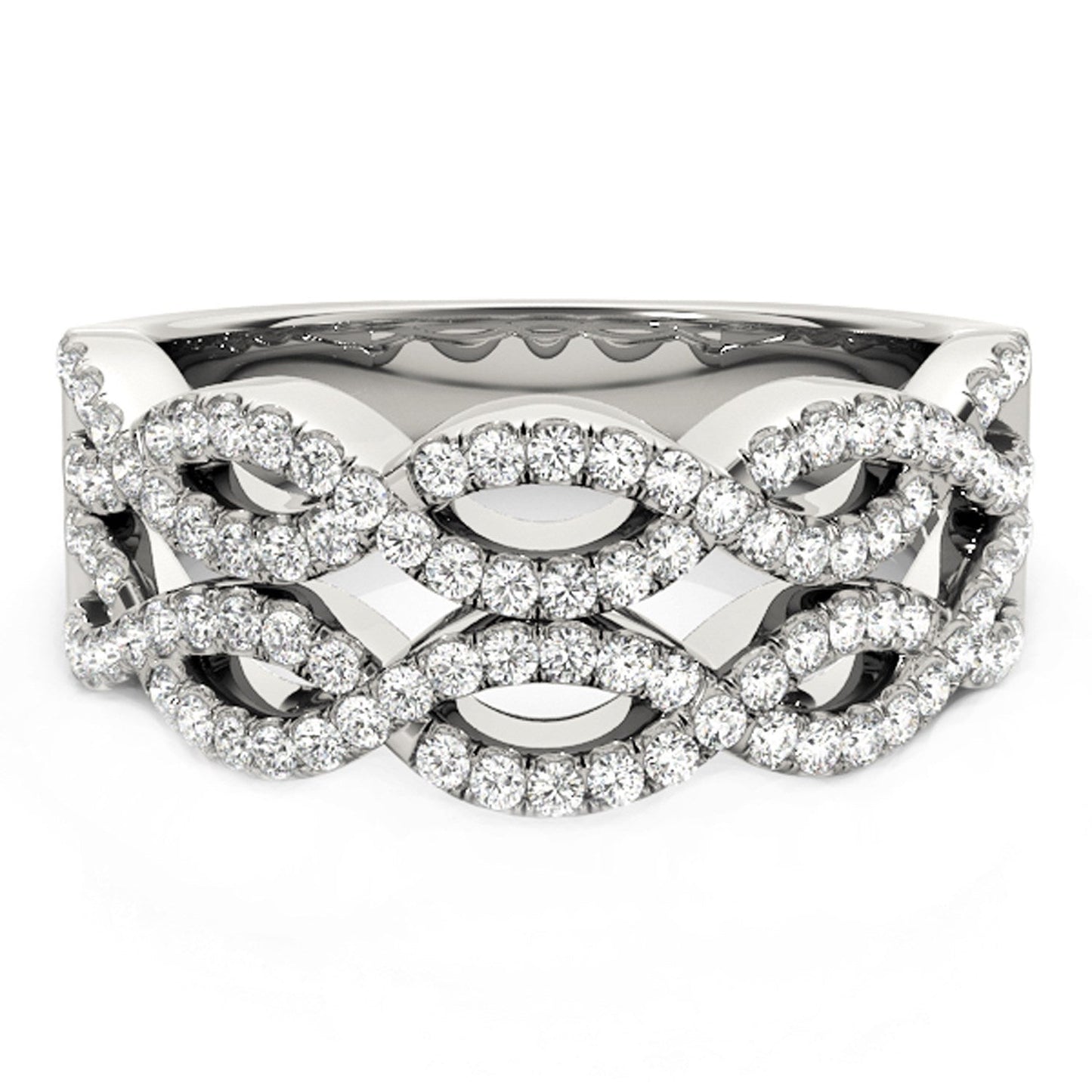 Anillo de Olas Dobles entrelazadas con Diamantes en Oro Blanco de 14k