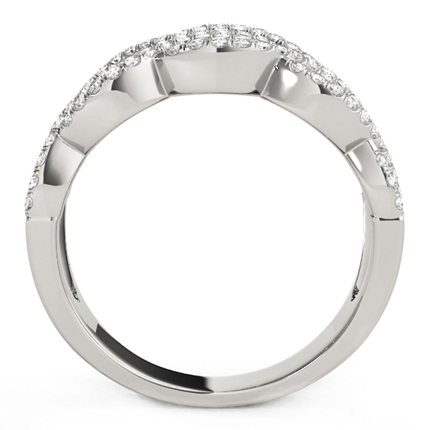 Anillo de Olas Dobles entrelazadas con Diamantes en Oro Blanco de 14k