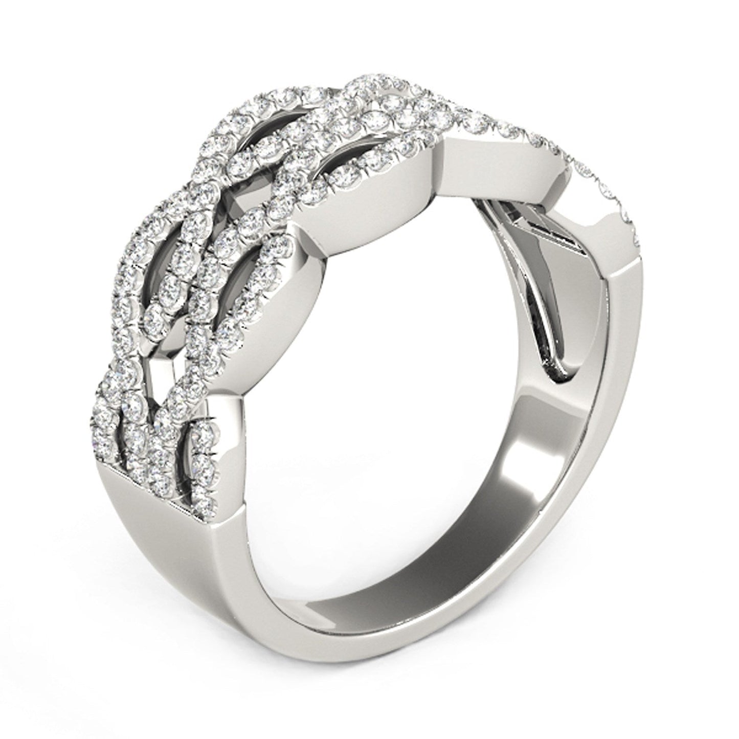 Anillo de Olas Dobles entrelazadas con Diamantes en Oro Blanco de 14k