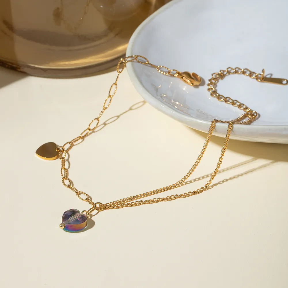 Stainless Steel Synthetic Crystal Heart Anklet Bracelet - Korvel