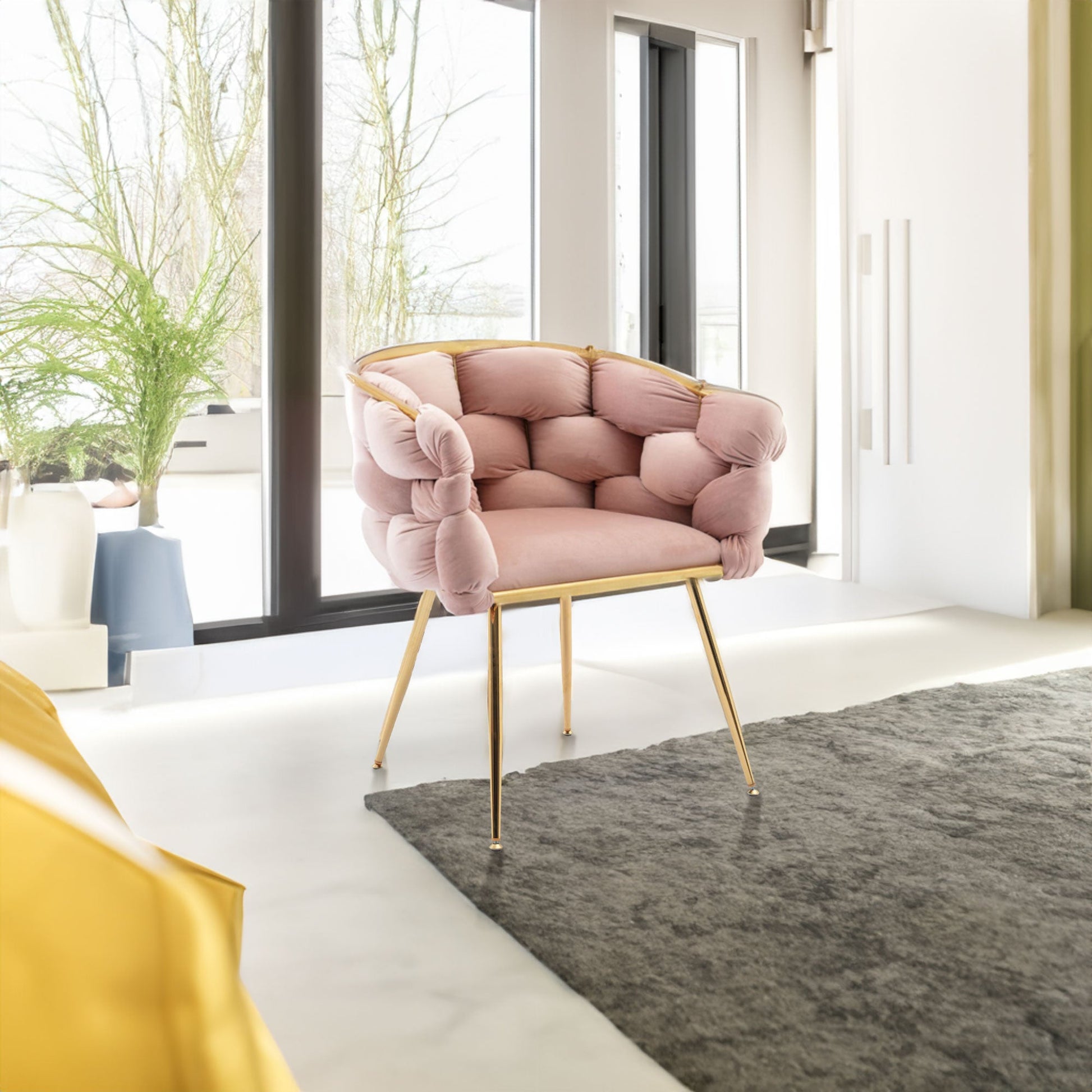 Luxury modern simple leisure velvet single sofa chair bedroom stool manicure table back chair pink set of 2 - Korvel