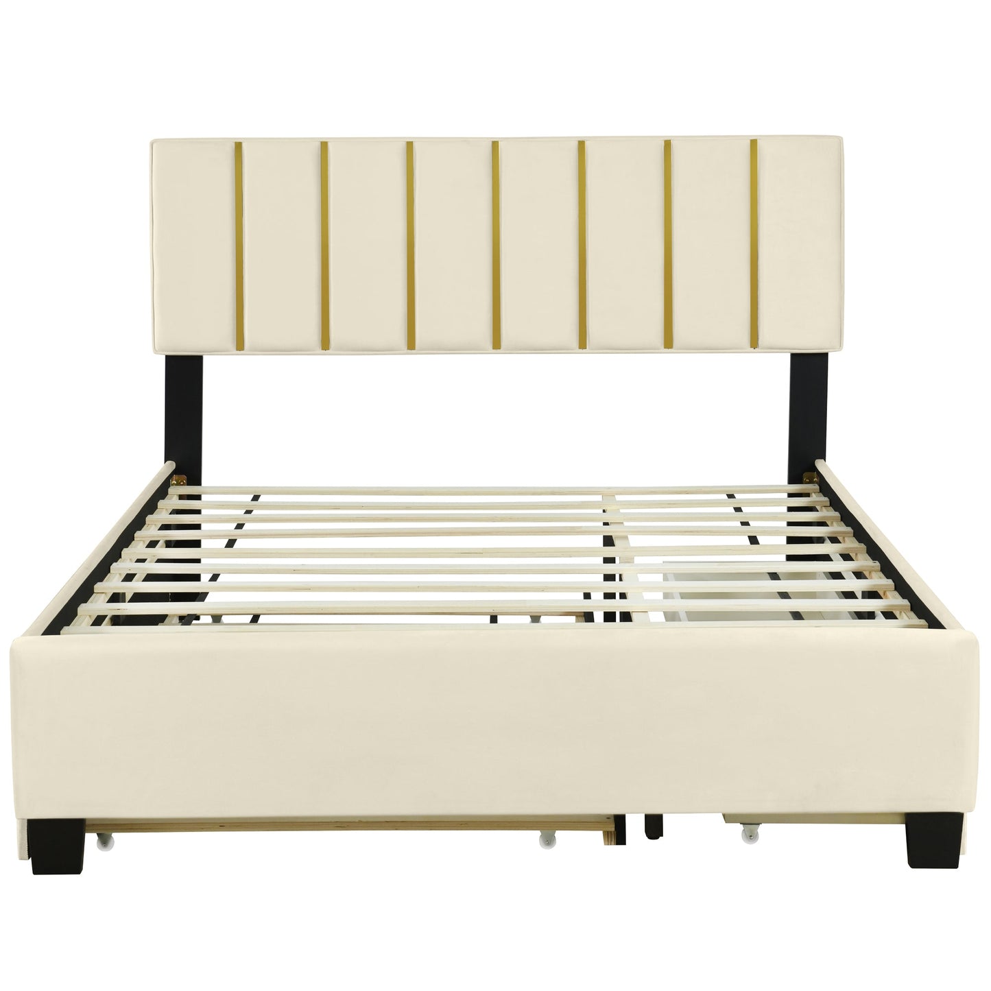 Elegant Queen Size Upholstered Platform Bed with Storage and Trundle