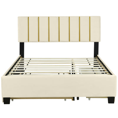 Elegant Queen Size Upholstered Platform Bed with Storage and Trundle