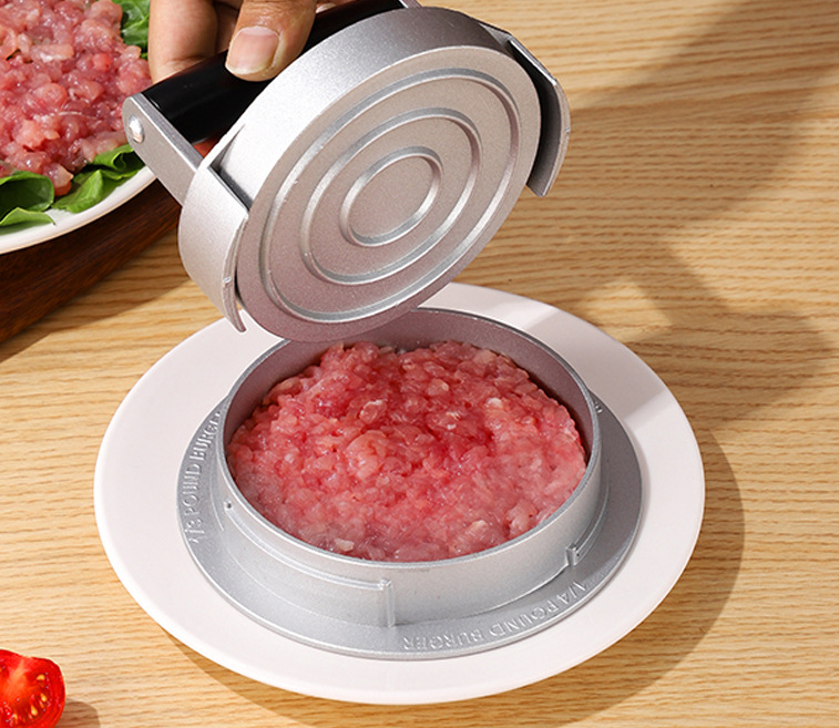 DIY rotary meat patty press three in one adjustable household aluminum alloy hamburger meat press mold manual - Korvel