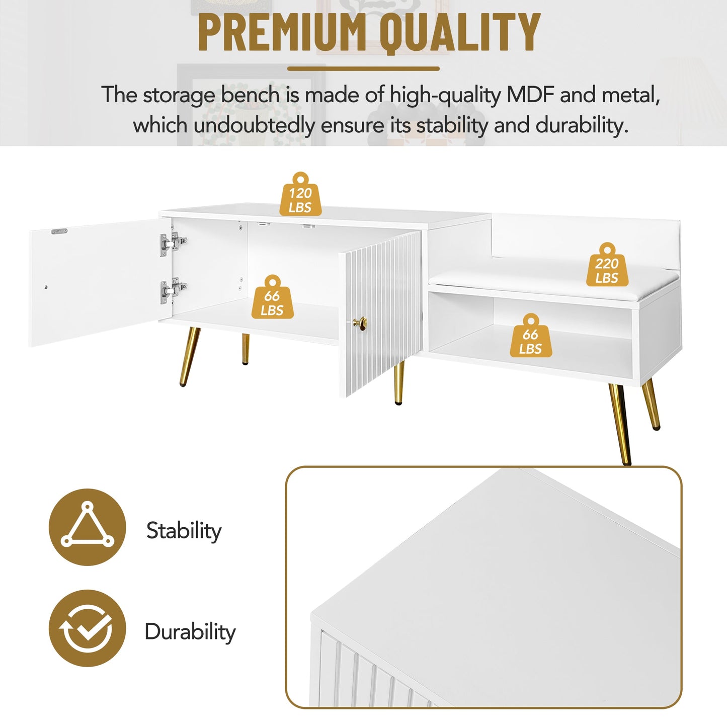 Banc de rangement pour chaussures blanc moderne avec rangement caché