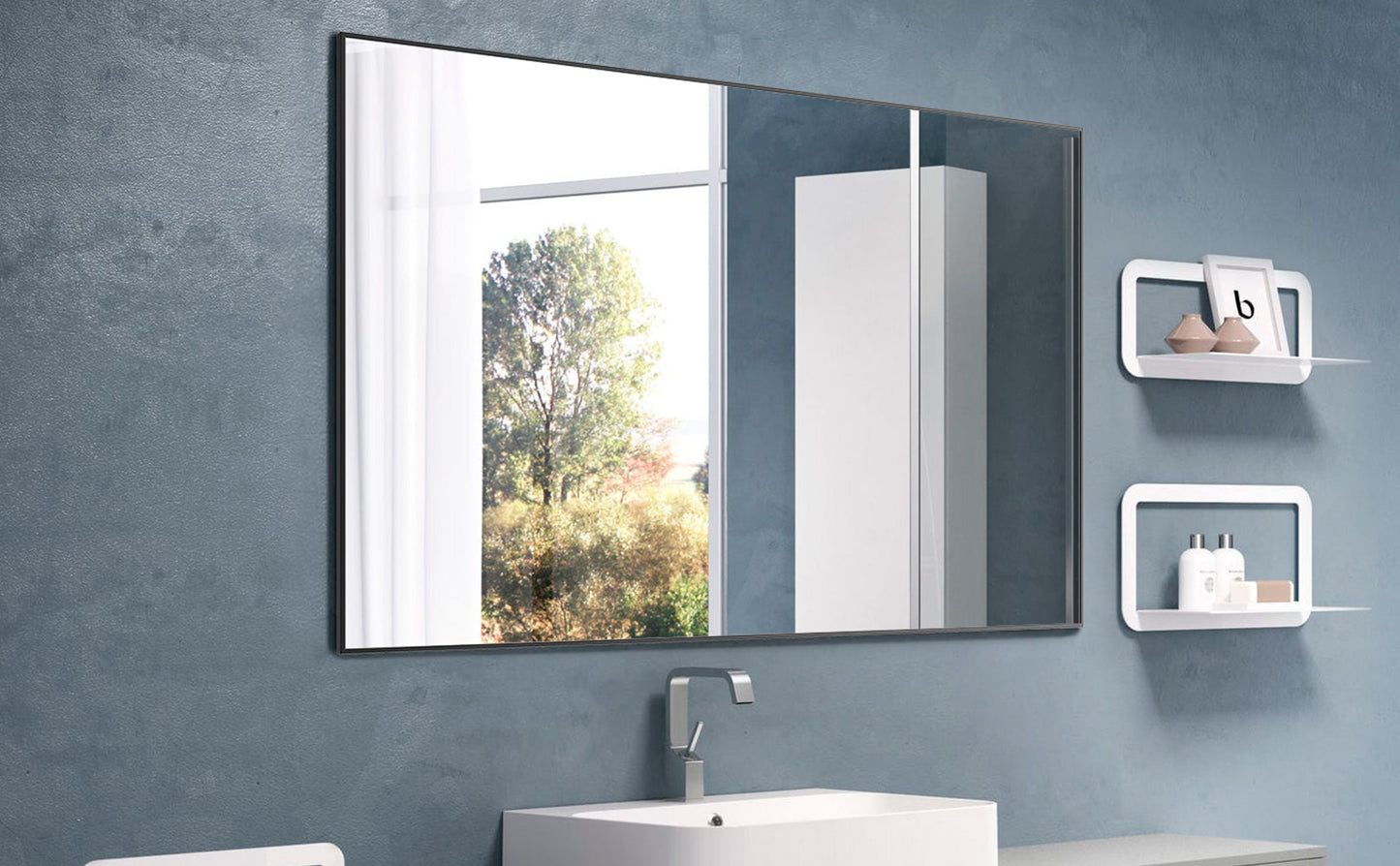 Modern Black Bathroom Mirror - 36x24 Inch Aluminum Frame