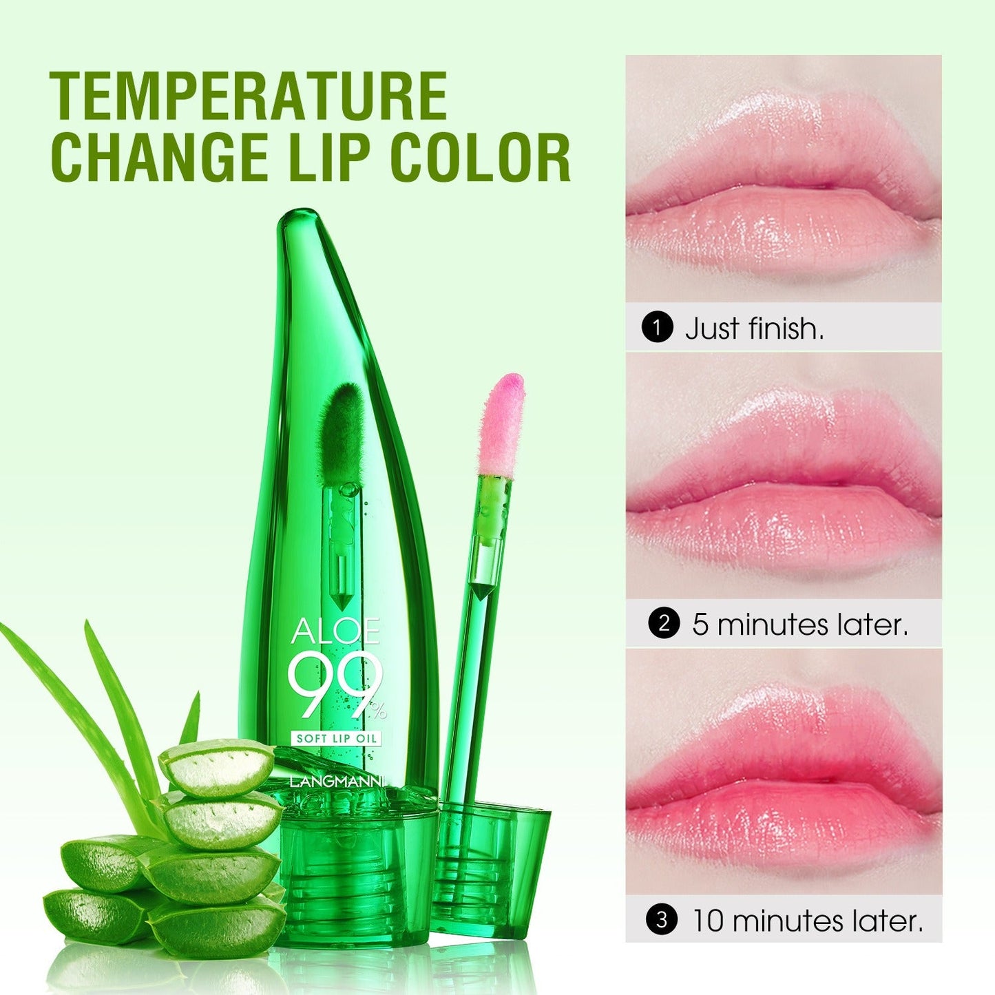 langmannni  Aloe vera lip gloss, temperature-sensitive color-changing lip glaze, moisturizing and protective lipstick, lip oil - Korvel