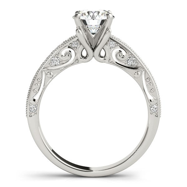 Bague de fiançailles en diamant rond antique en or blanc 14 carats