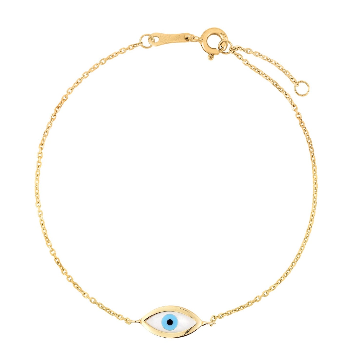 Pulsera de Ojo Maligno de Madreperla en Oro Amarillo de 14k