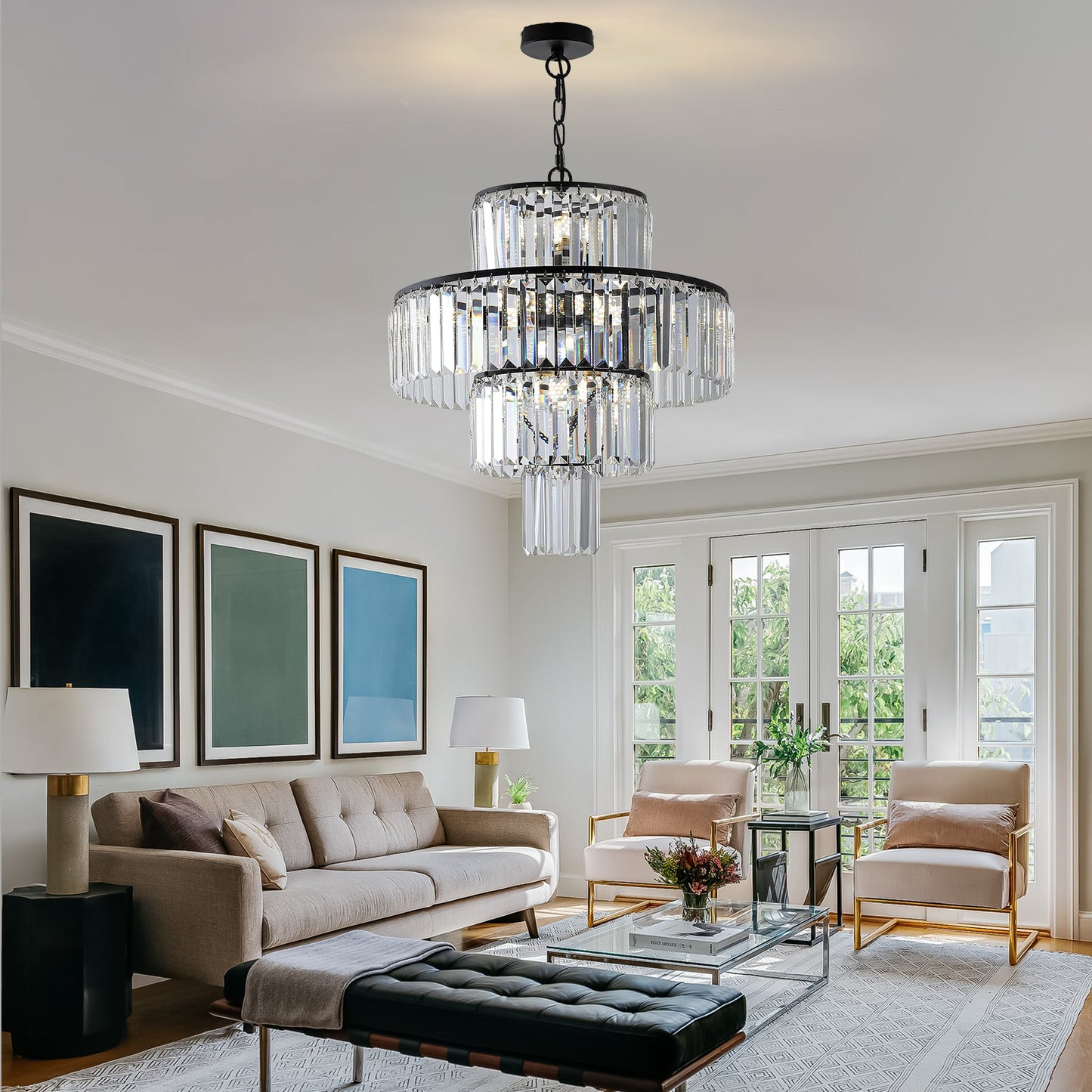 Black  Luxury Crystal Chandelier Modern Chandeliers Lights Fixture Hanging  Pendant Light Fixture for Dining Room Bedroom - Korvel