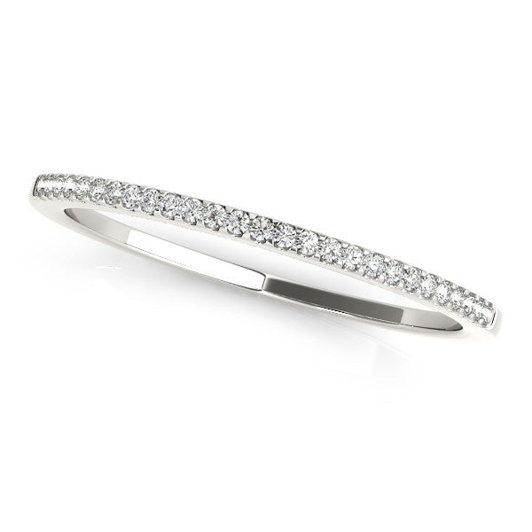Bague de mariage slim ronde en or blanc 14k avec pavé