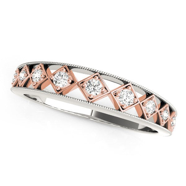 Anillo de Boda Único de Diamante en Oro Blanco y Oro Rosa de 14k