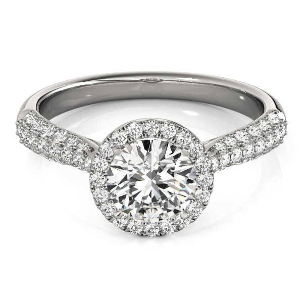 Bague de fiançailles en diamant halo en or blanc 14k avec bande pavée
