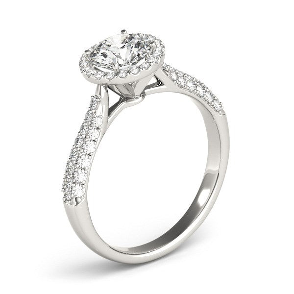 Bague de fiançailles en diamant halo en or blanc 14k avec bande pavée