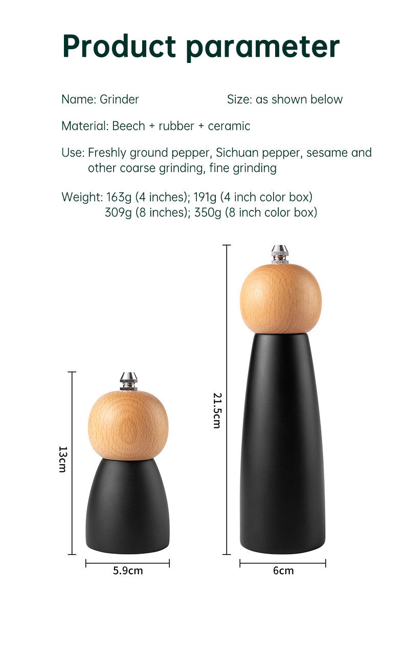 Kitchen Adjustable Coarseness Wood Pepper Grinder Mill Wooden Manual Sea Ceramic Grinding Mechanism Salt Mill - Korvel