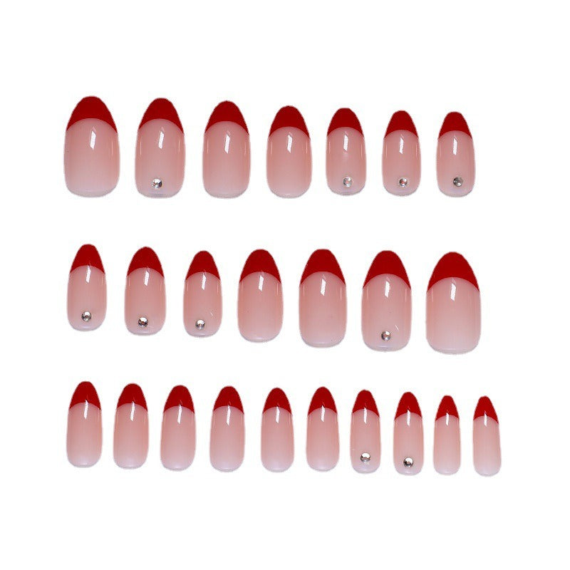 European and American style red French manicure, simple and atmospheric, removable finished wearable nails, fake nail pieces - Korvel