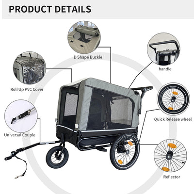 Outdoor Heavy Duty Foldable Utility Pet Stroller Dog Carriers Bicycle Trailer - Korvel