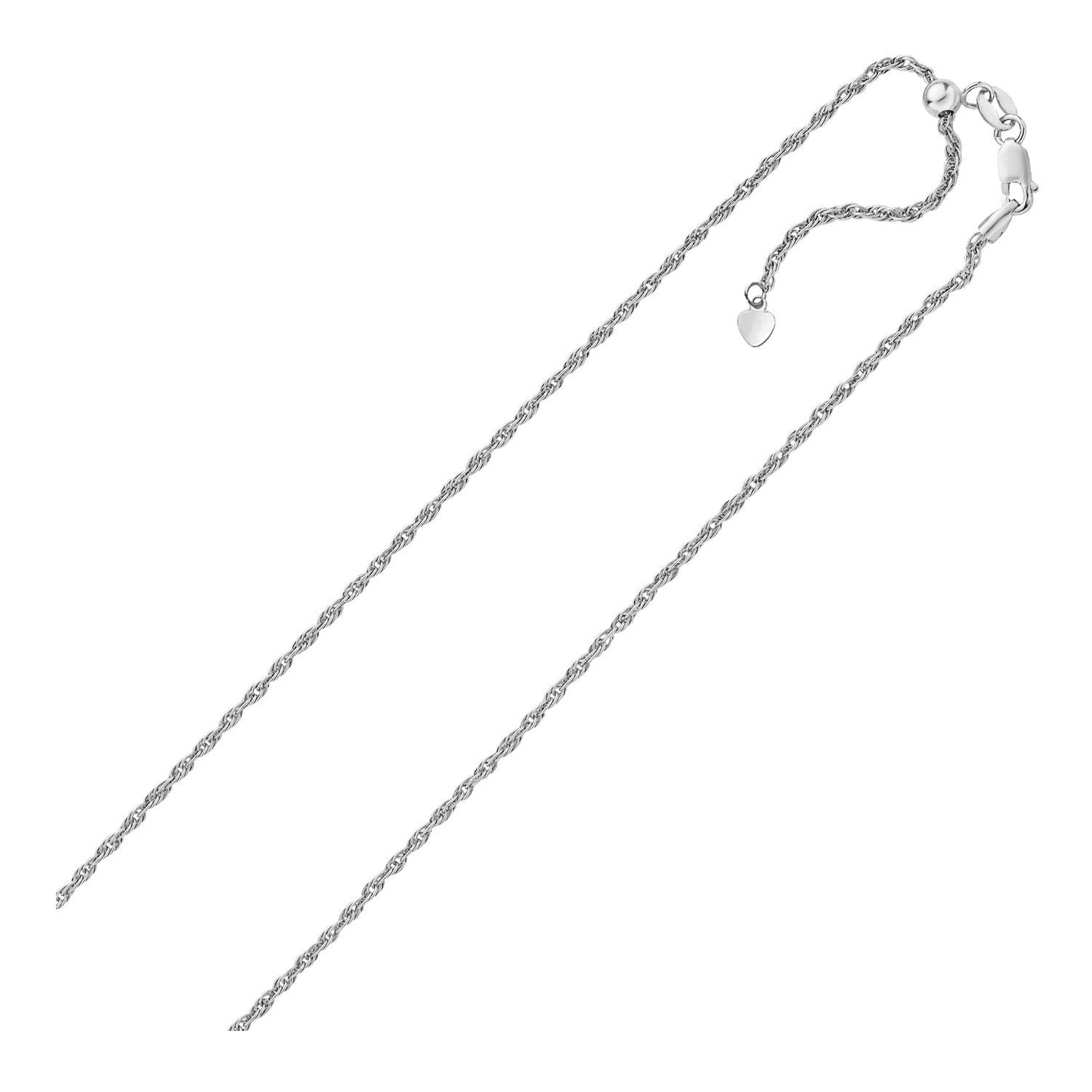 Cadena de Cuerda Ajustable de Plata Esterlina con Acento de Corazón
