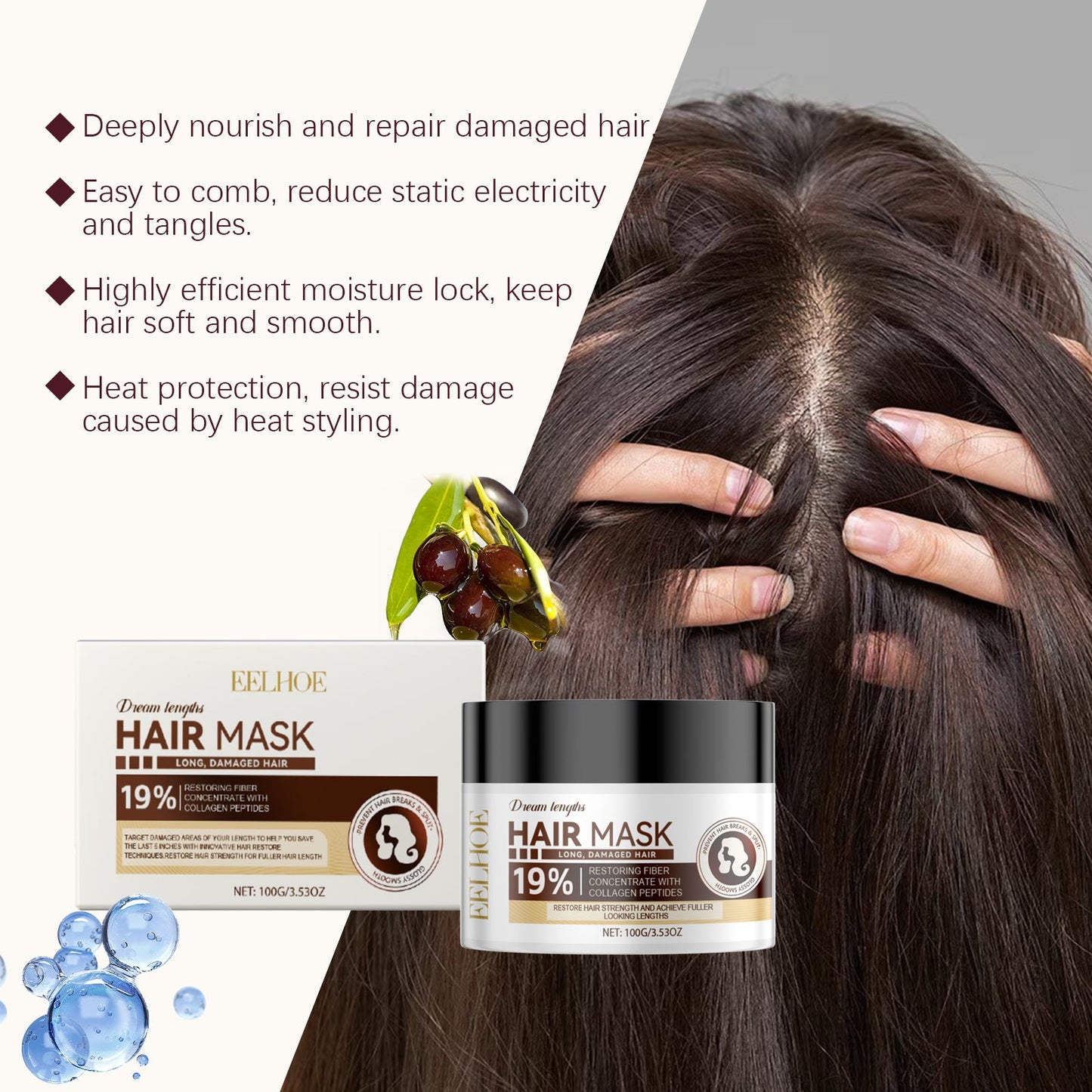 Heat Protection Free Shampoo Mask Gently Curing Dry, Split And Frizzy Hair At The End Of Hair Smooth And Bright Hair Mask - Korvel