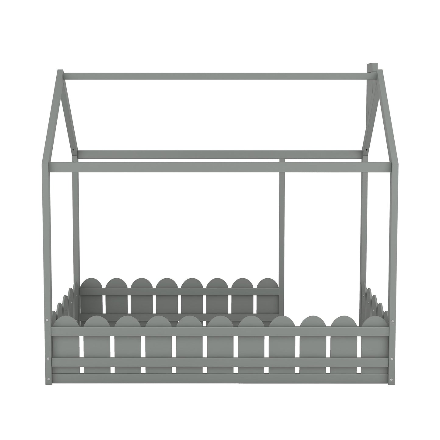 Cadre de lit en bois de taille twin avec clôture pour enfants - Gris