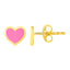 Boucles d'oreilles clous en or jaune 14 carats et émail rose en forme de cœur