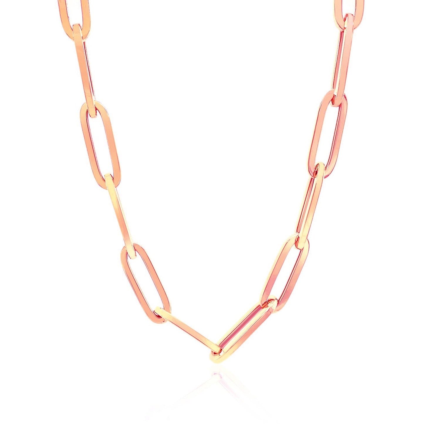 Collar de cadena de papel clip ancho de oro rosa de 14K