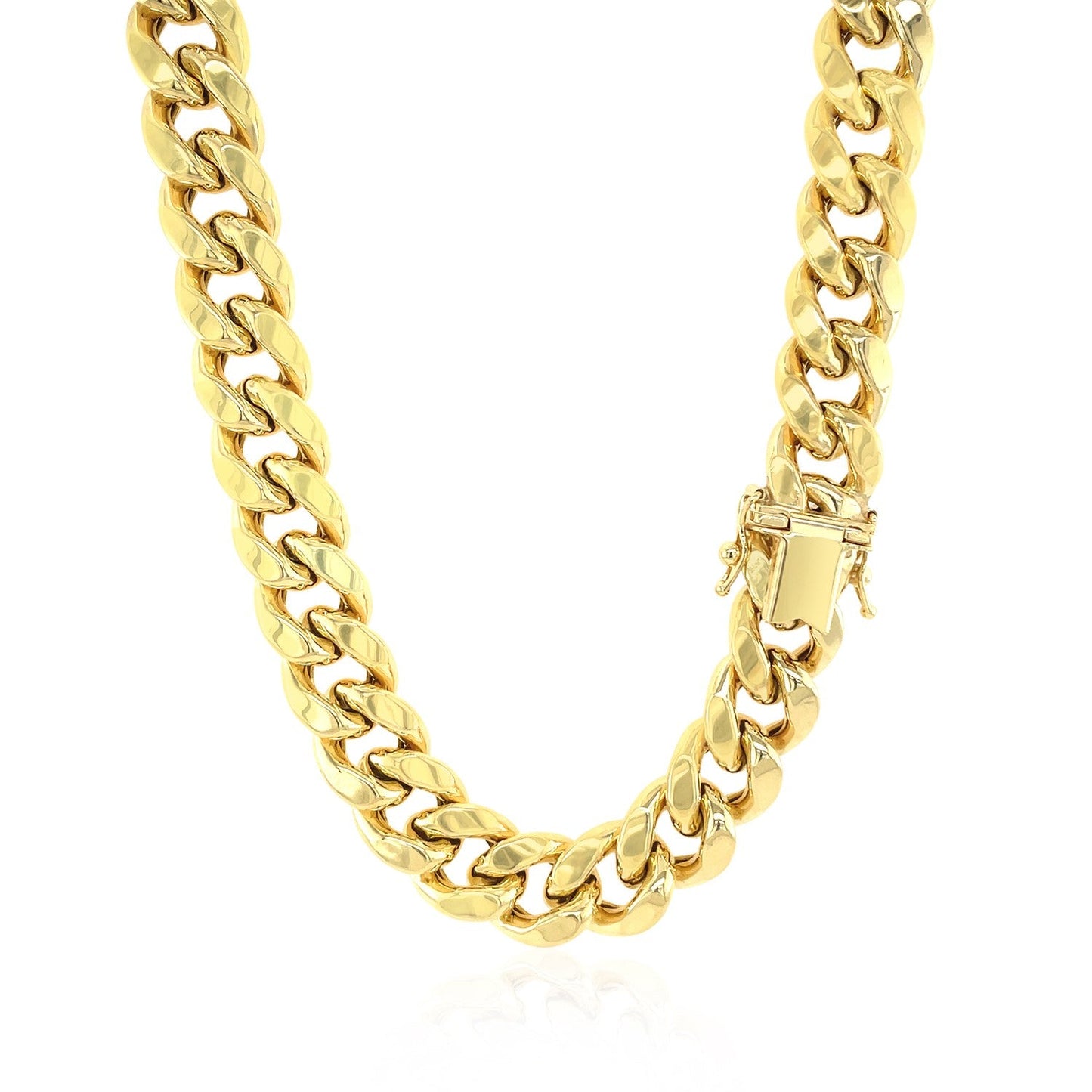 Chaîne Miami Cuban semi-solide en or jaune 14k de 10,5 mm