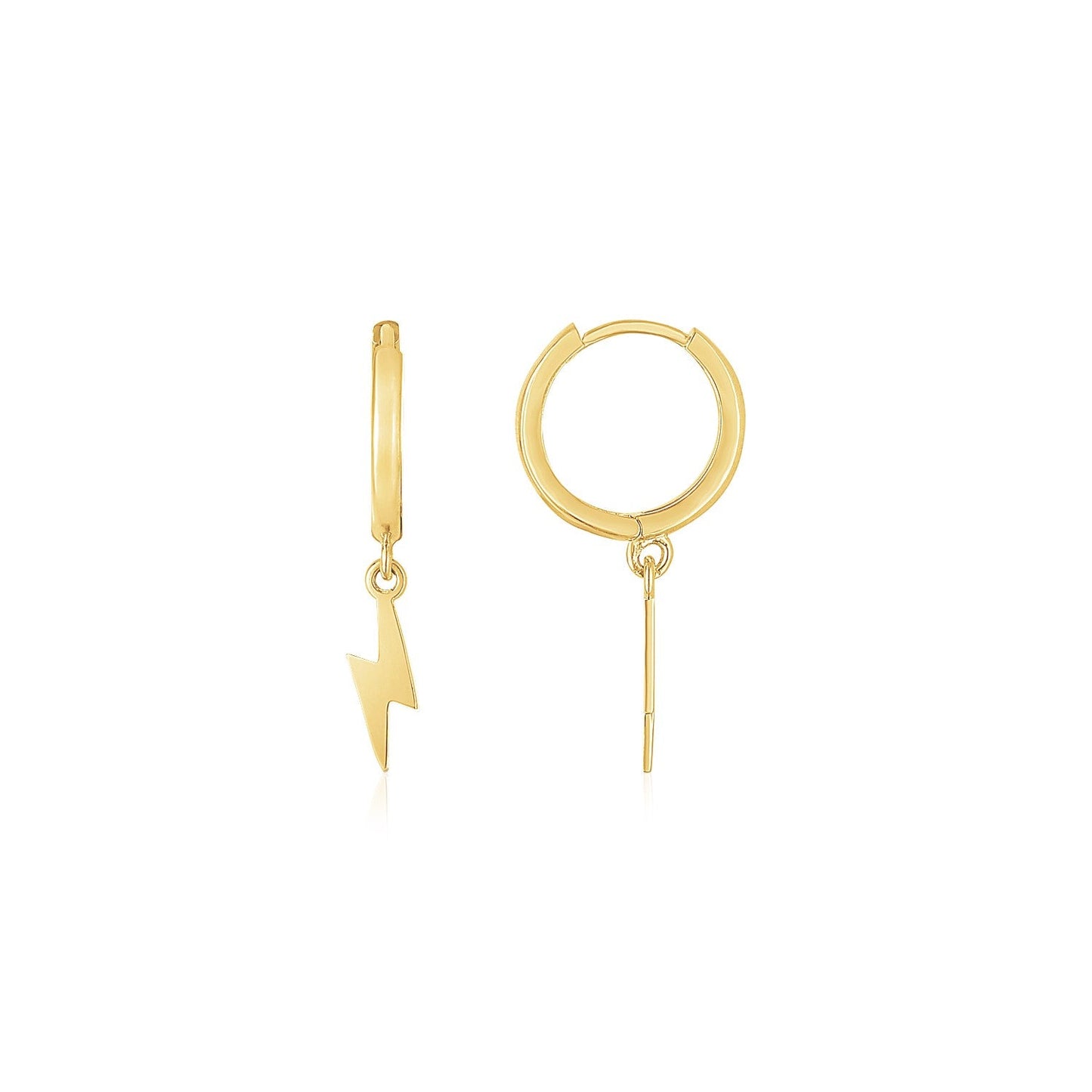Pendientes de aro con caída en forma de rayo de oro amarillo de 14 quilates
