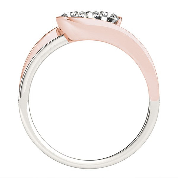 Anillo de Diamante de Dos Piedras en Oro Blanco y Rosa de 14k