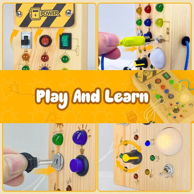 Montessori Busy Board Sensory Toys Wooden with LED Light Switch Control Board Travel Activities Kids Games for 2-4 Years Old - Korvel
