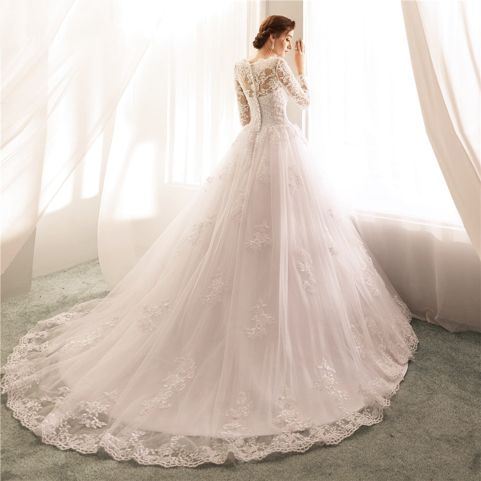Vestido de Noiva Long Sleeves Wedding Dresses Lace A Line Wedding Gowns Sexy Sheer New Arrival Bride Dress Robe De Mariee - Korvel