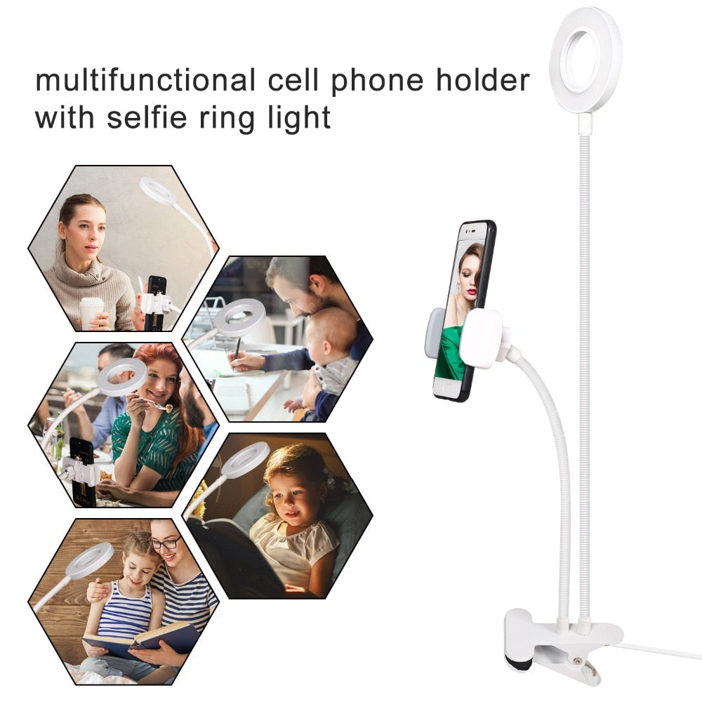 Photo Studio Selfie LED Ring Light with Cell Phone Mobile Holder for Youtube Live Stream Makeup Camera Lamp for iPhone Android - Korvel