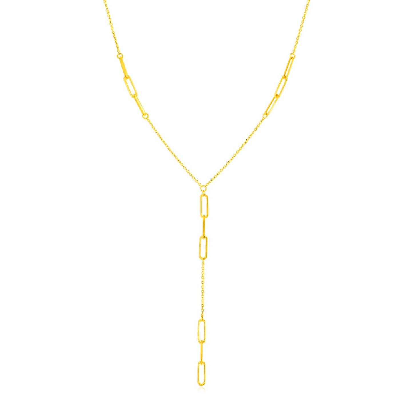 14K Yellow Gold Lariat Necklace with Paperclip Chain