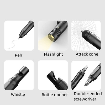 Multifunctional Tactical Pen Flashlight Defense Pen Broken Window Hammer EDC Outdoor Supplies Self-Defense Survival Tools Aluminum Alloy - Korvel