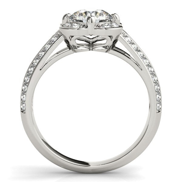 Round Diamond Floral Motif Engagement Ring in 14k White Gold