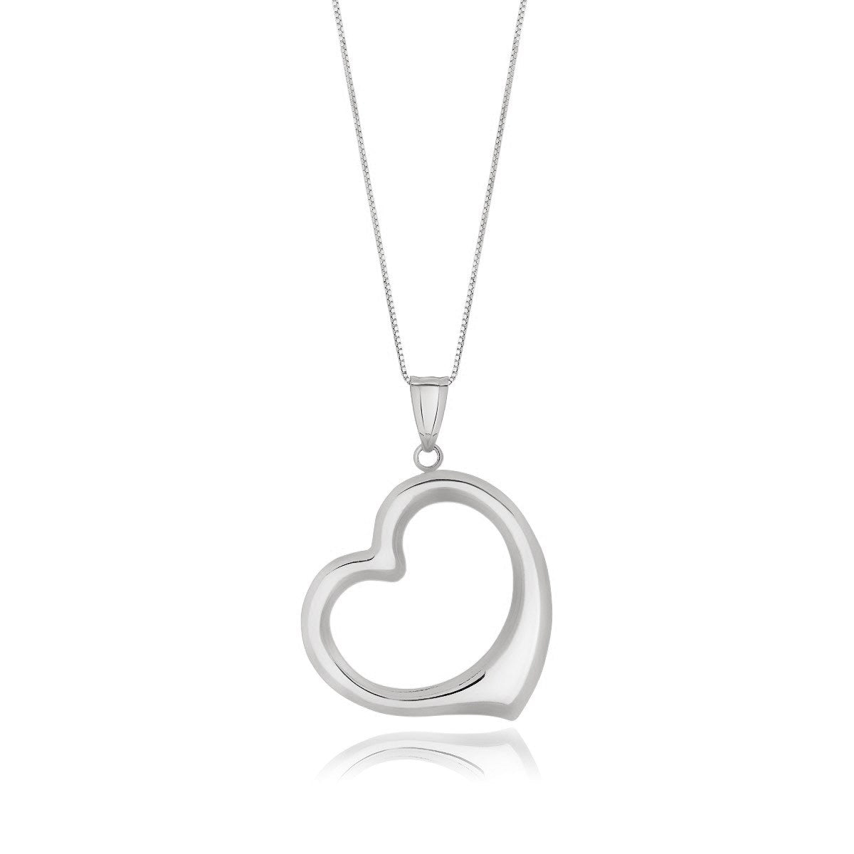 Pendentif en Or Blanc 14k en Forme de Cœur Flottant
