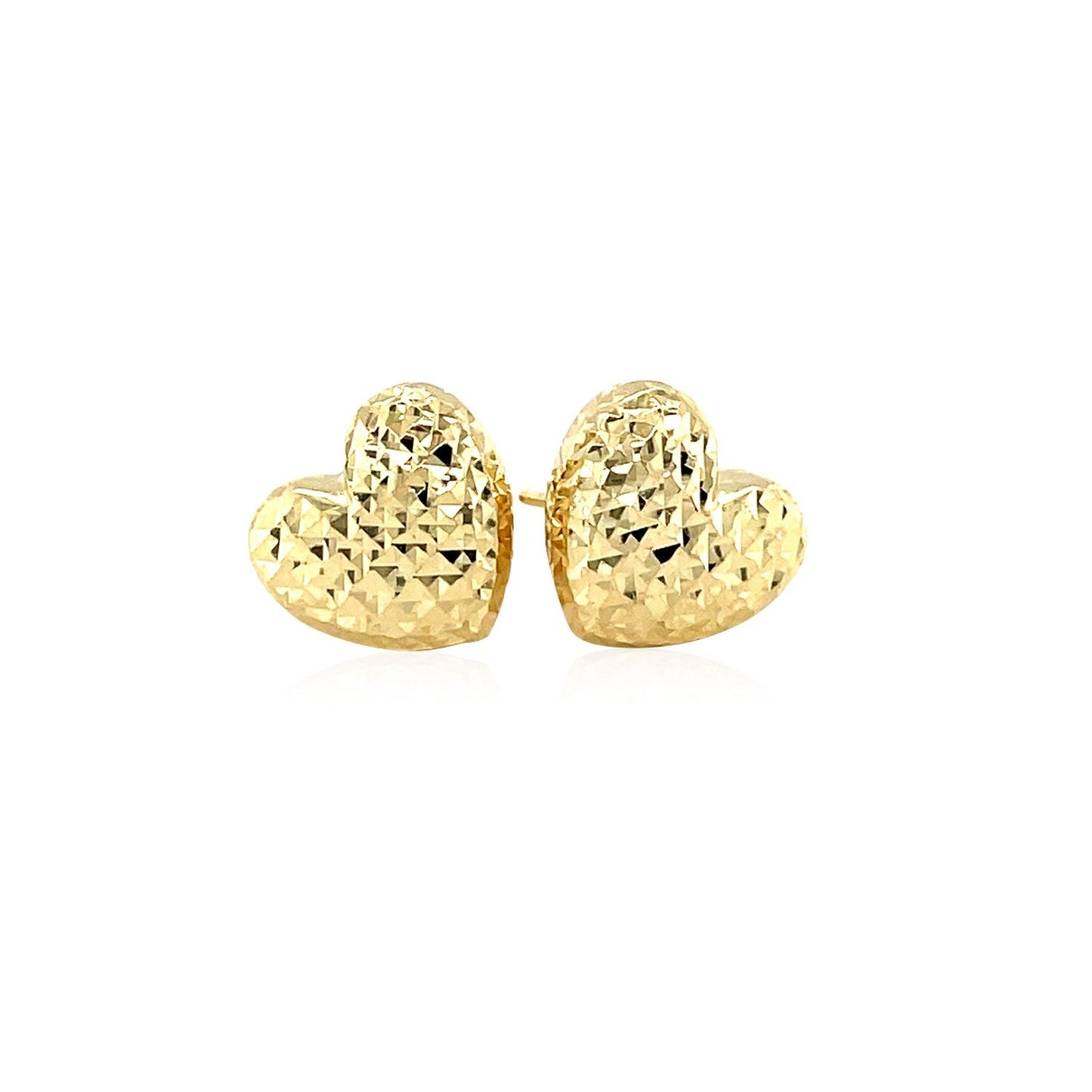 Boucles d'oreilles en or jaune 14k en forme de cœur gonflé avec des tailles de diamant