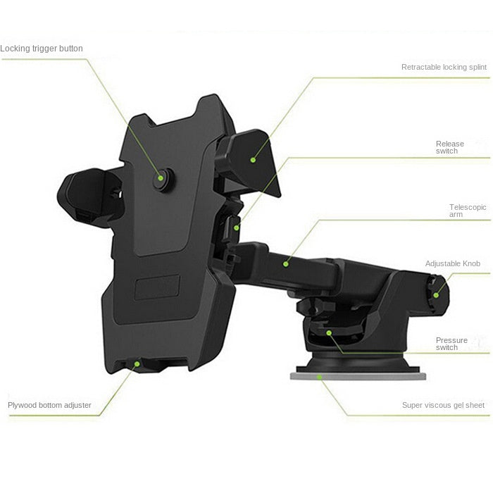 Long Rod Automatic Lock Car Phone Holder Telescopic Suction Cup Mount for Car Air Vent Lazy Live Streaming - Korvel