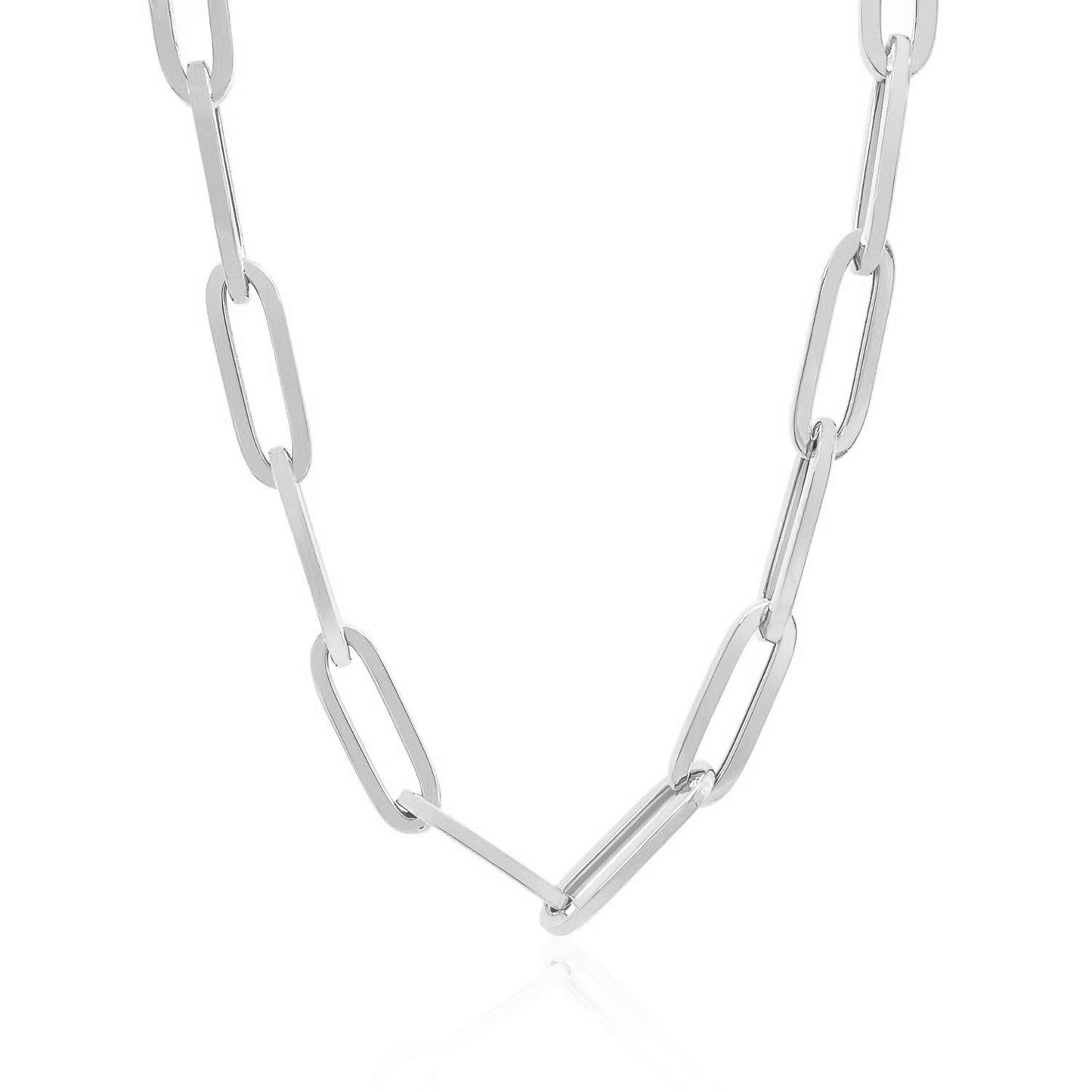 Collier en chaîne large en papier clip en or blanc 14K