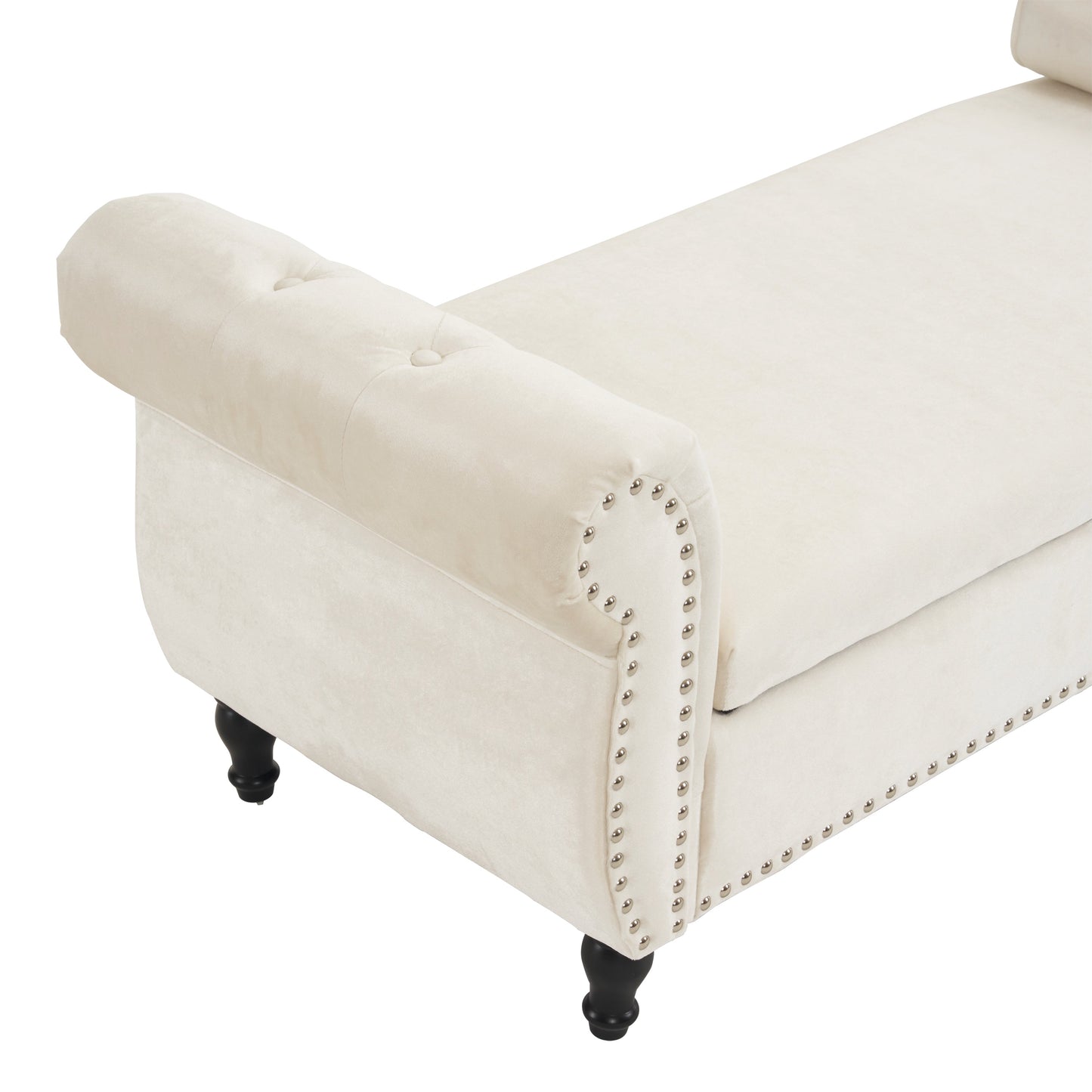 Banc de rangement multifonction en velours avec coussin - Beige